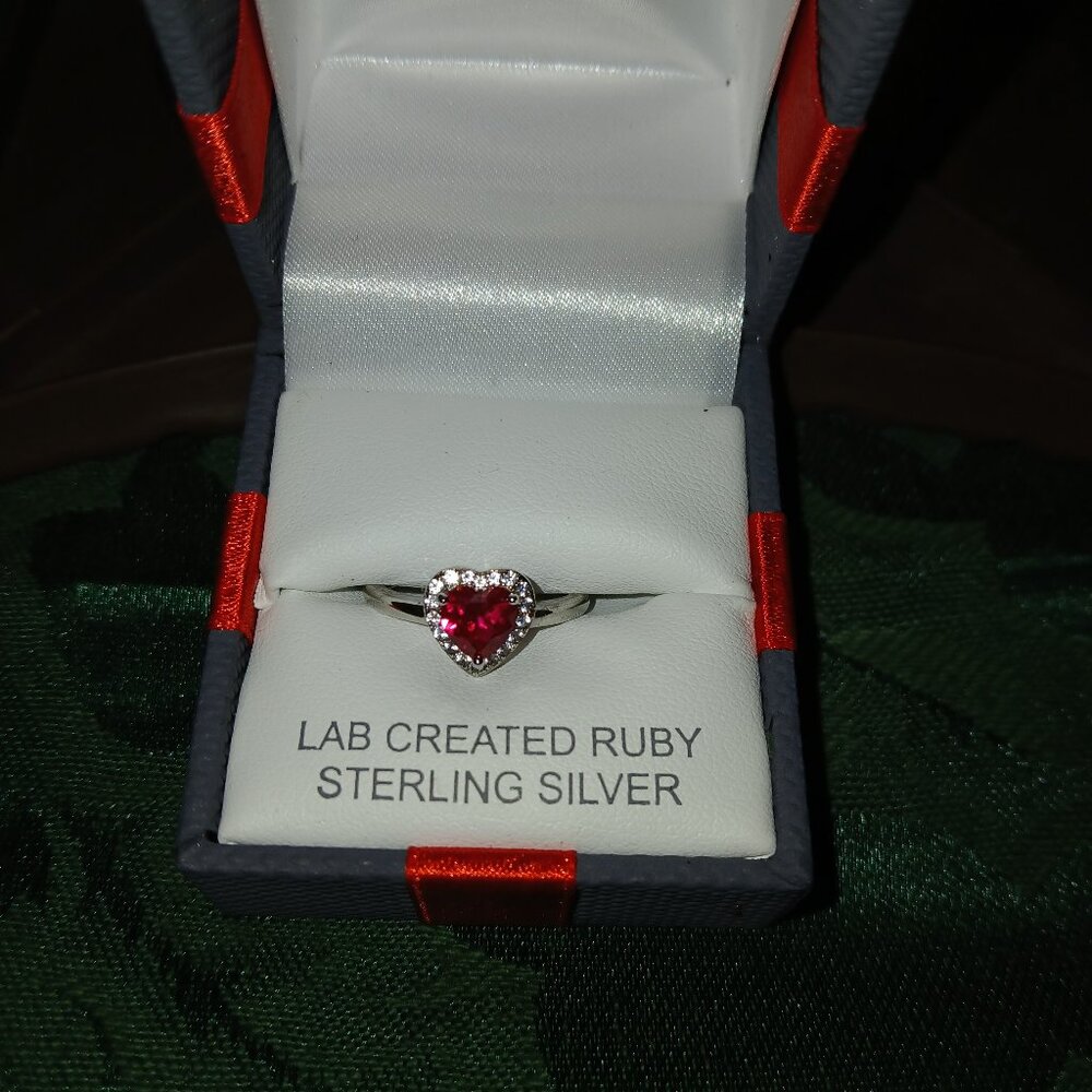 Lab Created Ruby and White Sapphire Heart Ring in Sterling Silver